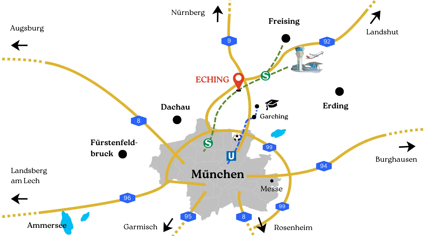 Umgebungskarte von Eching Landkreis Freising